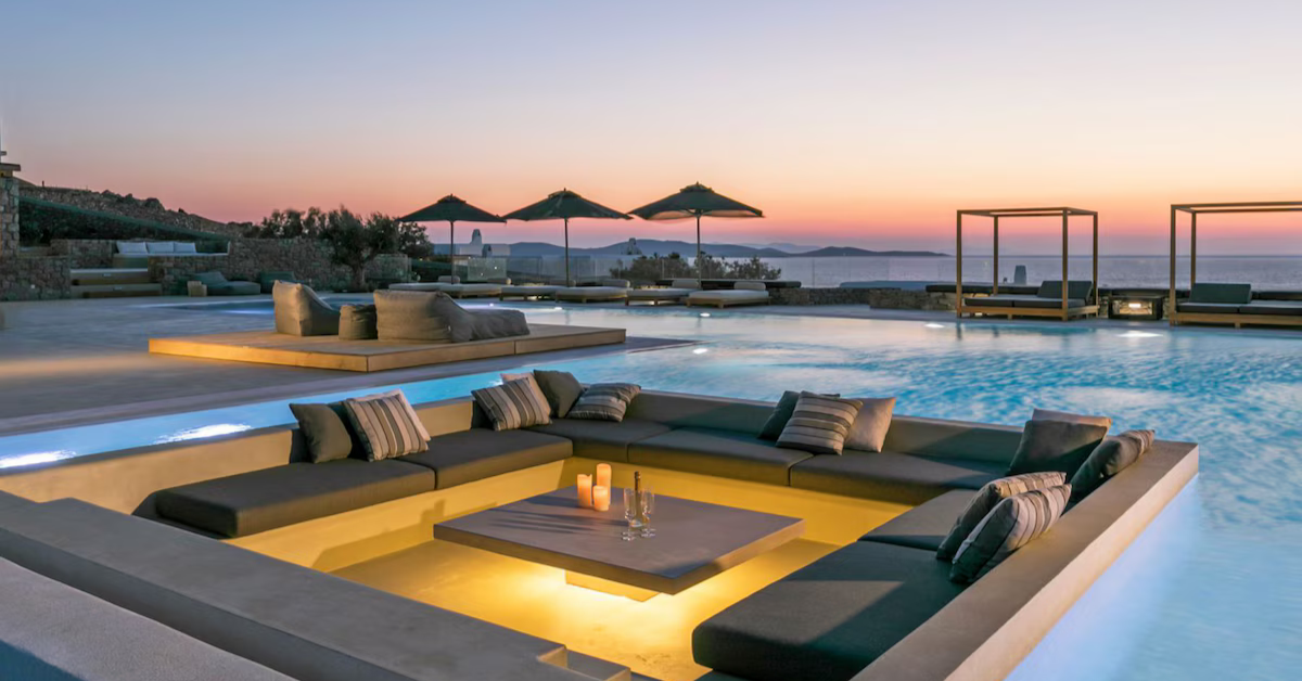 Mykonos luxury villa rental with infinity pool reflecting rising average €180K summer spend
